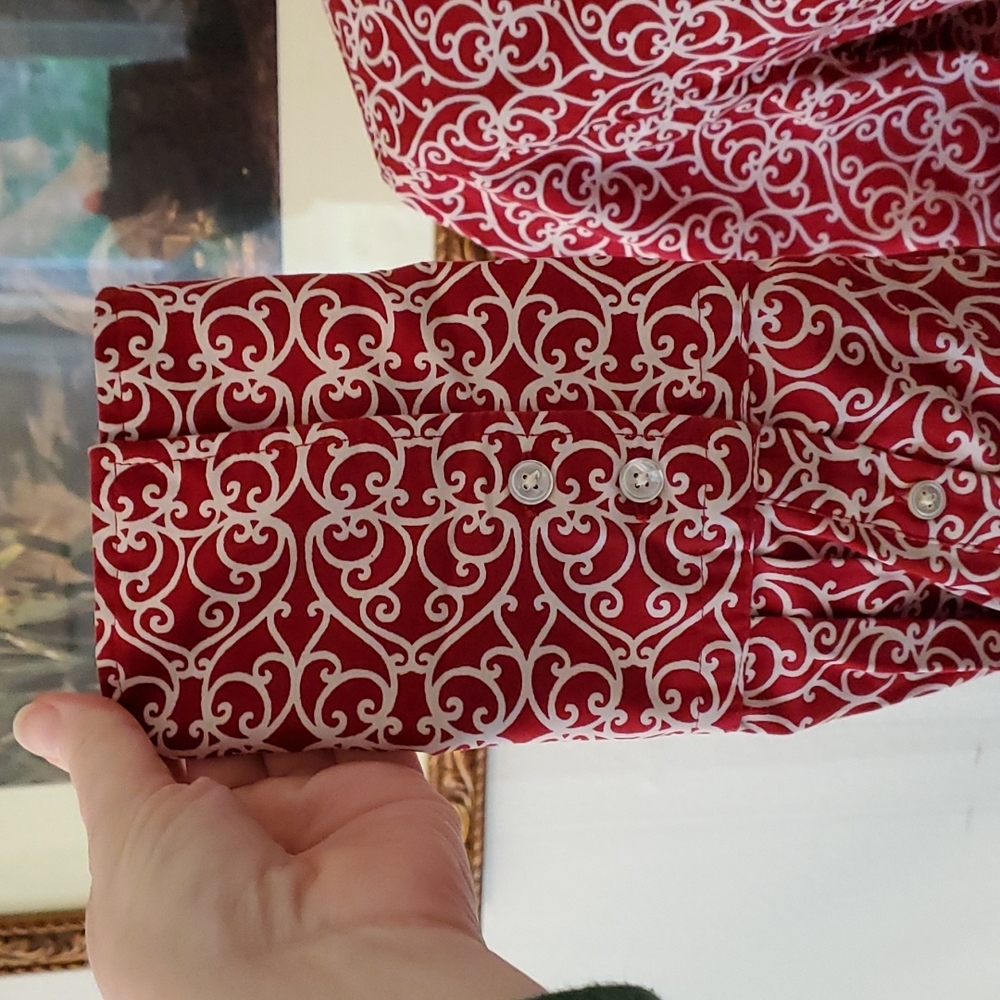 Talbots Red And White Button Down - image 3